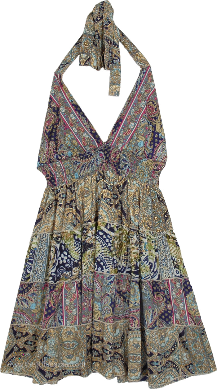 Extravagant Paisley Short Backless Halter Dress