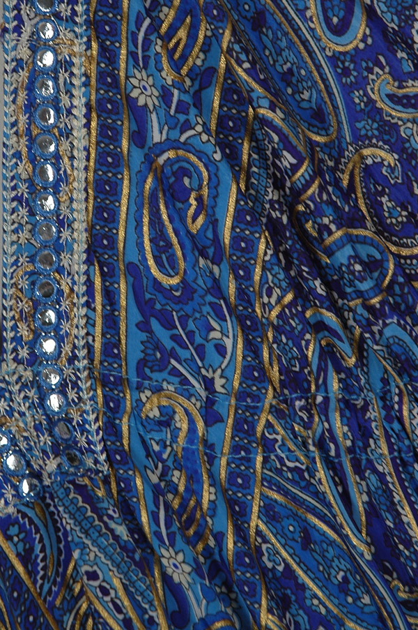 Azure Gold Symphony Halter Neck Maxi Dress