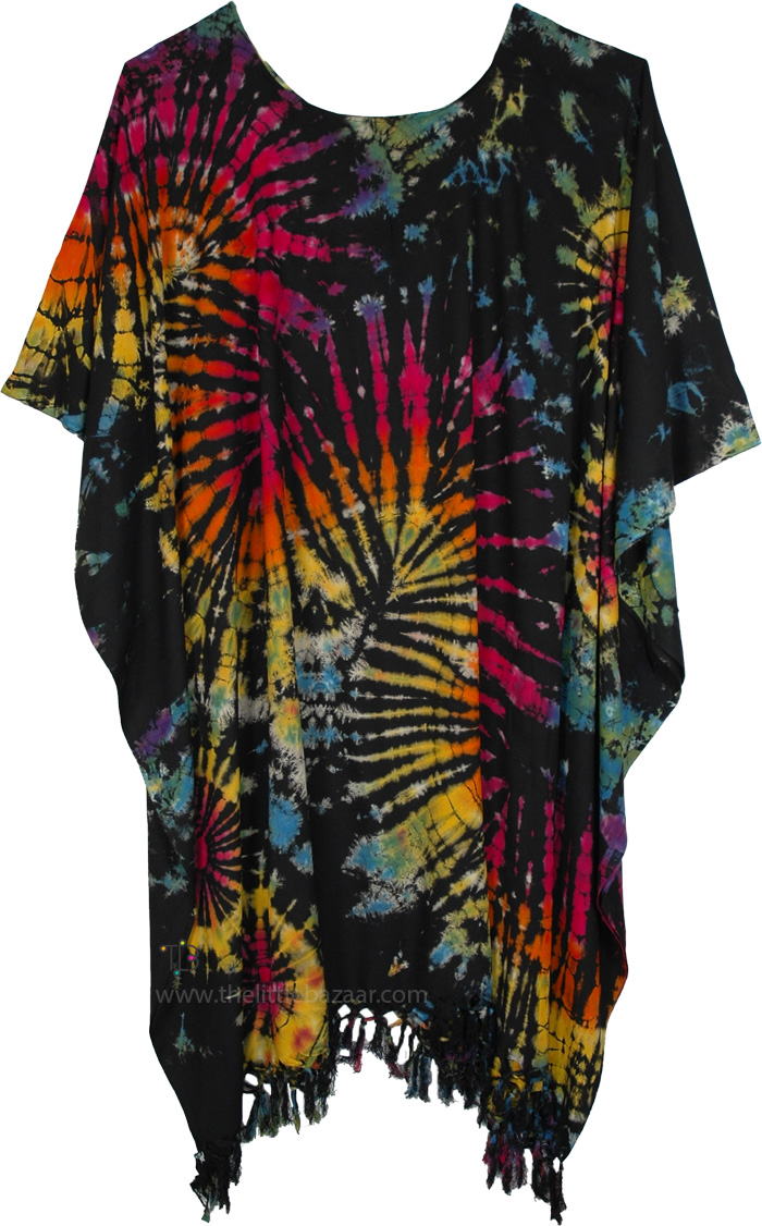 Rainbow Spiral Burst Midi Poncho Boho Dress