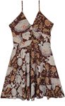 Deep Brown Peony Twist Cut-Out Mini Dress