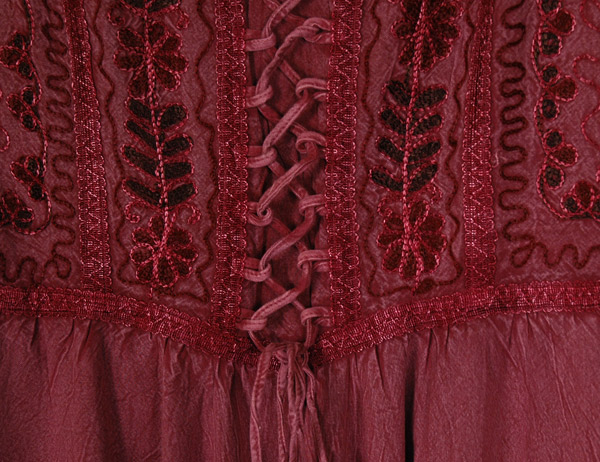 Deep Rose Embroidered Flared Knee Length Dress