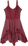 Deep Rose Embroidered Flared Knee Length Dress