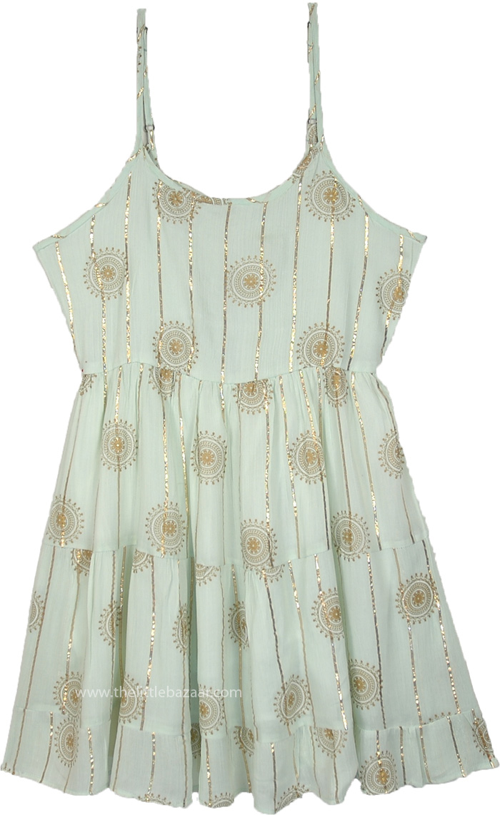 Turq Haze Shimmer Tiered Short Dress