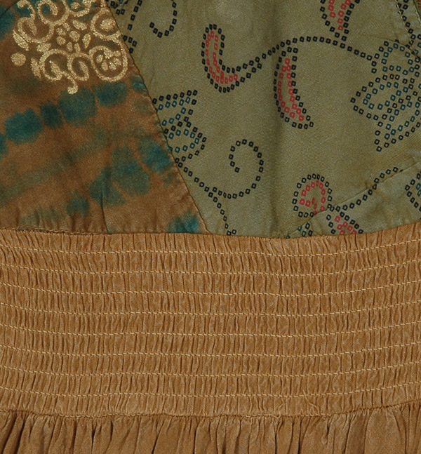 Warm Camel Rayon Boho Midi Dress with Patchwork