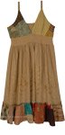 Warm Camel Rayon Boho Midi Dress with Patchwork