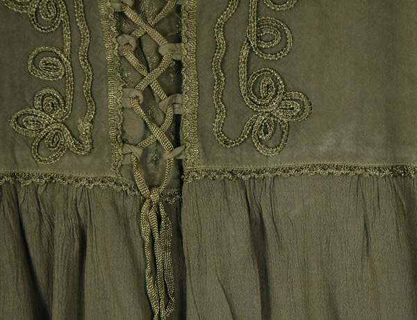 Olive Thistle Lace-Up Babydoll Boho Dress