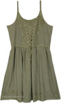 Olive Thistle Lace-Up Babydoll Boho Dress