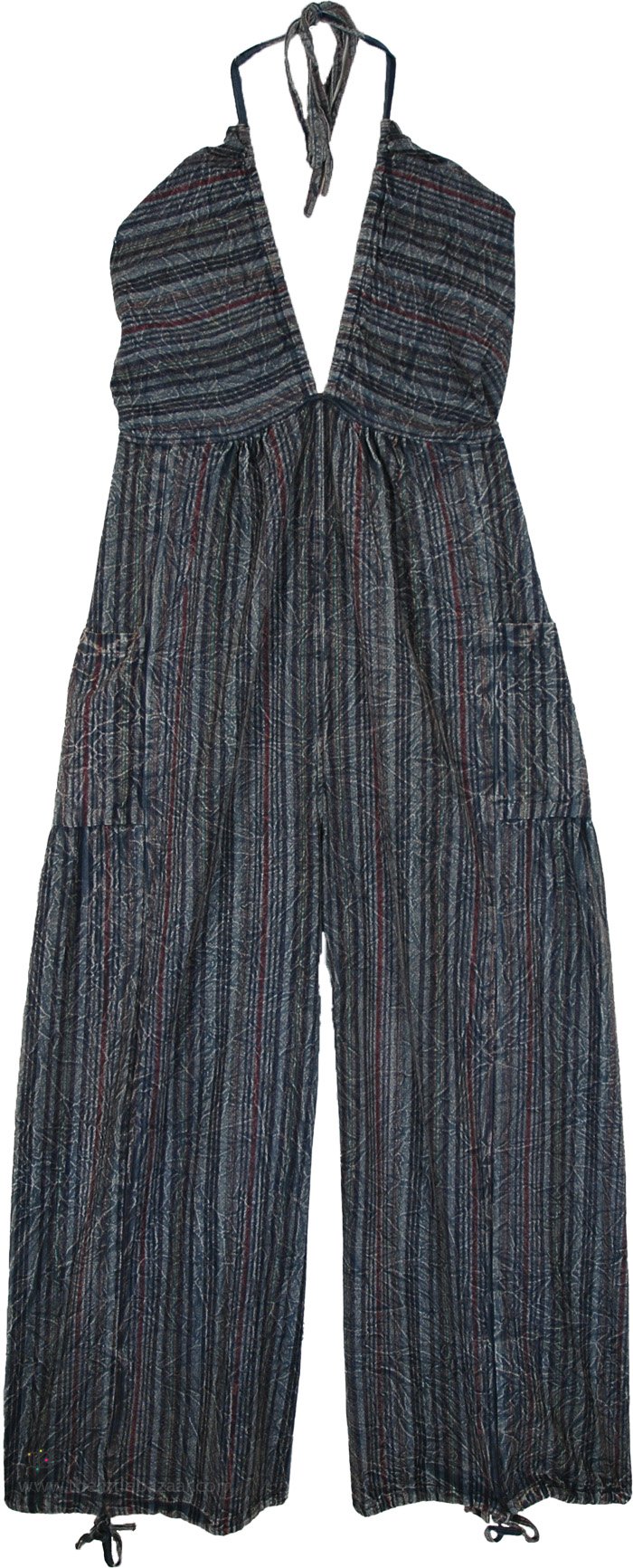 Wildflower Soul Striped Backless Halter Jumpsuit