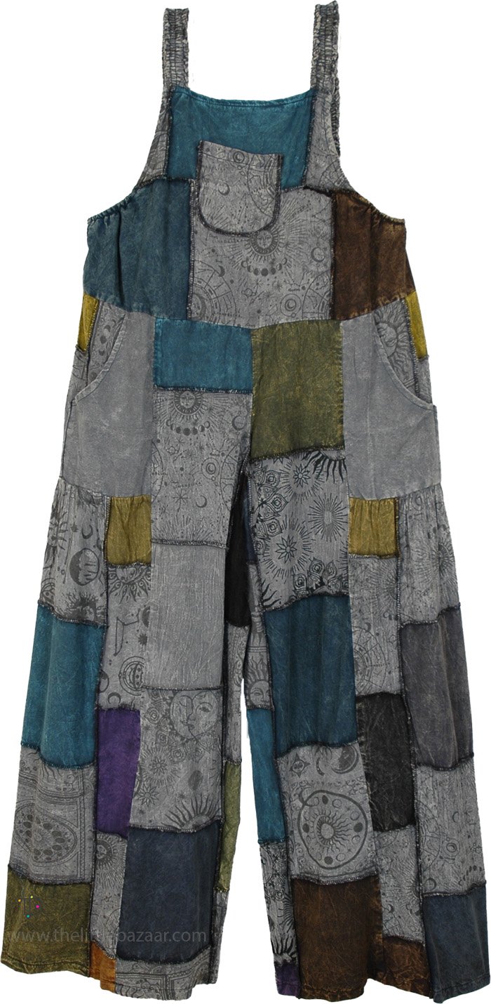 Stargazer Slate Patchwork Wide Leg Overalls