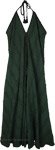Deep Green Frayed Backless Peasant Maxi Dress