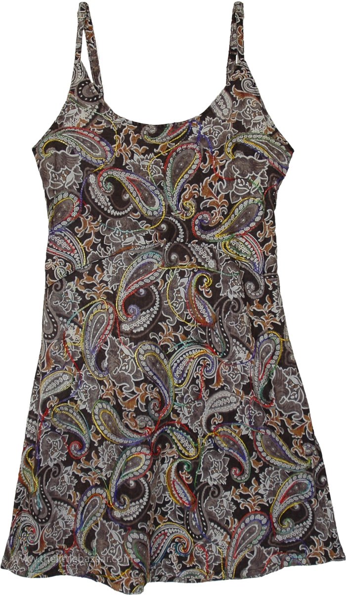 Onyx Cocoa Paisley Cotton Knee Length Sundress