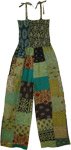 Earthy Green Soul Patchwork Smocked Overalls