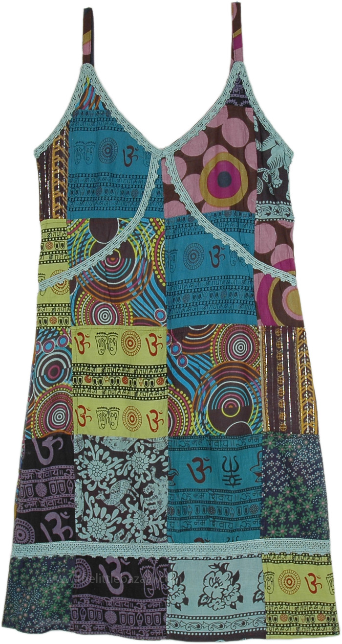 Sleeveless Summer Yogi Dress Hippie Green Patchwork