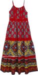 Lovely Red Printed Sleeveless Cotton Hippie Summer Dress