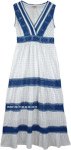 White and Blue Boho Cotton Long Summer Dress