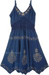 Medieval Styled Blue Western Rodeo Embroidered Dress