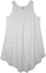 White Boho Sleeveless Swing Dress with Embroidery XL