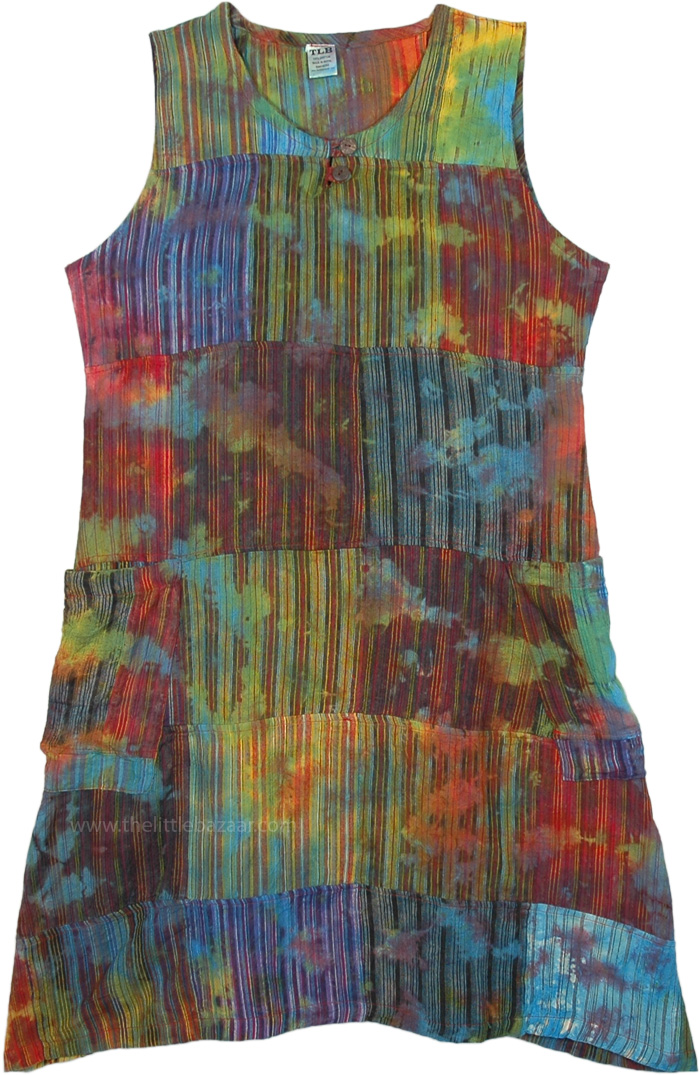 Rainbow Clouds Tie Dye Patchwork Sleeveless Dress