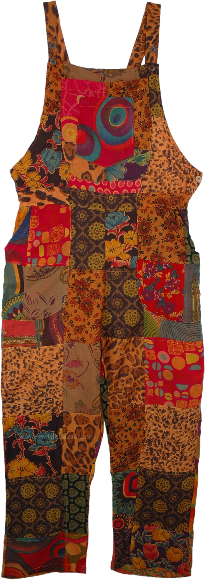 Dusk Safari Hippie Patchwork Cotton Overalls Jumpsuit