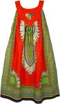 Cotton Dashiki Print Bright Orange Sundress with Pockets