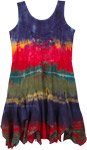 Colorful Tie Dye Boho Short Dress with Uneven Hem