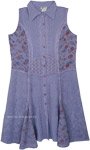 Dream Lavender Sleeveless Buttoned Dress with Embroidery