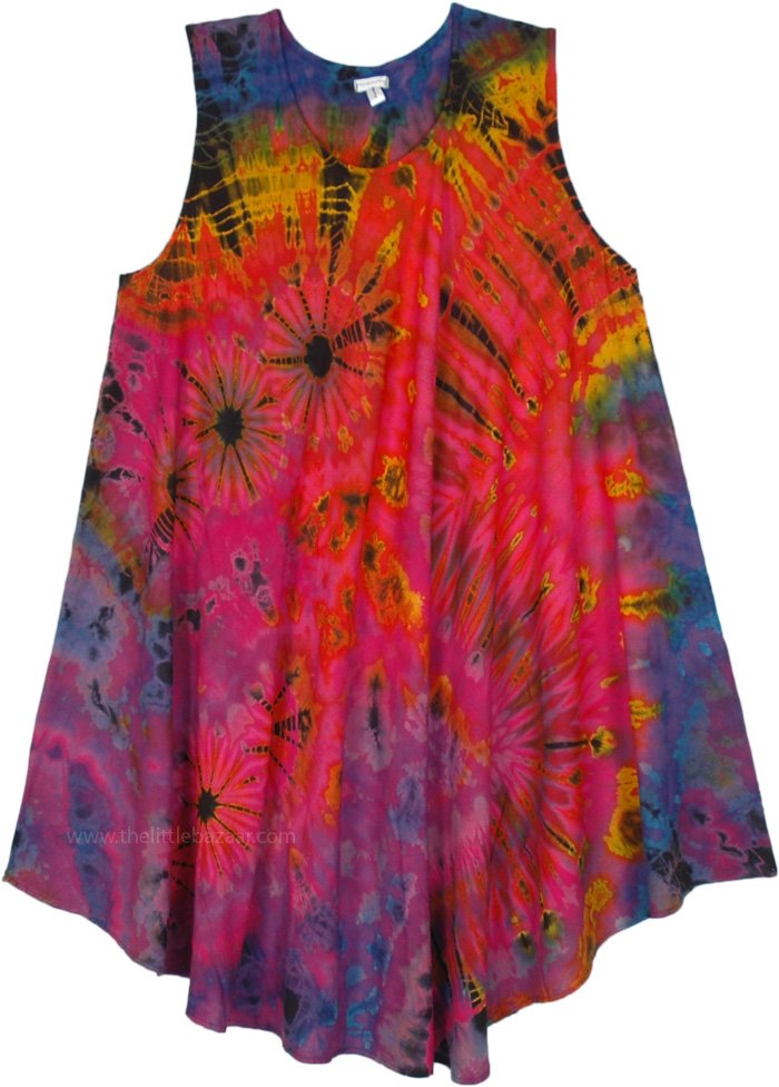 Free Size Trippy Tie Dye Sleeveless Umbrella Dress