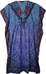 Blue Polyester Kaftan Dress with Paisley Print