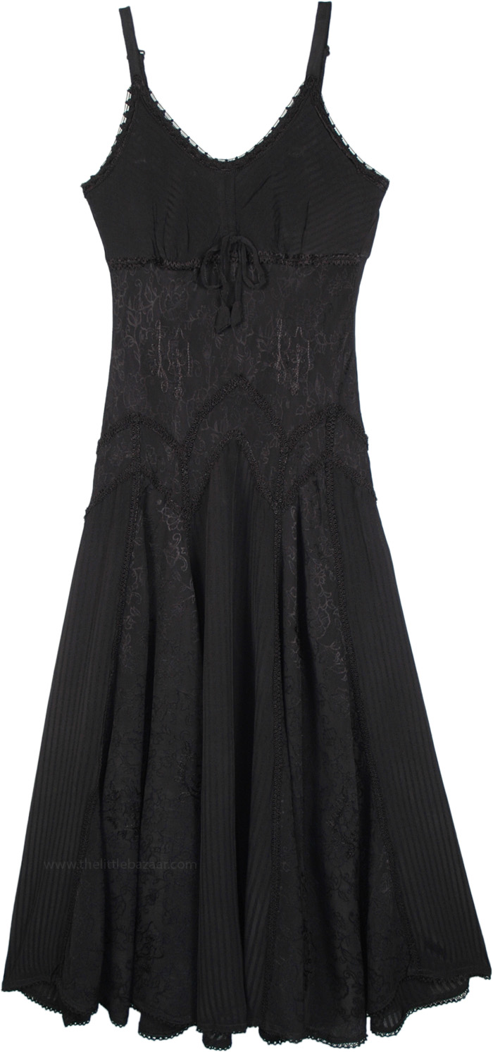 Midnight Black Renaissance Dress with Floral Embroidery | Dresses ...