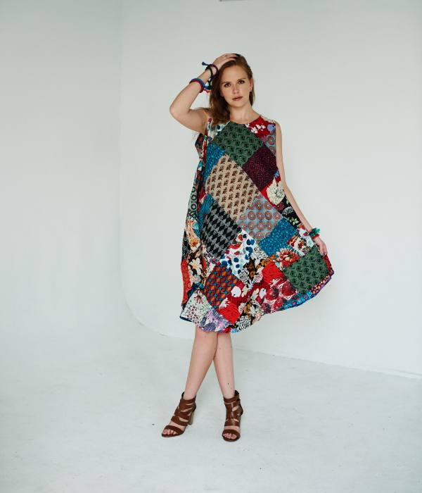 Sale:$28.99 Multicolored Printed Patchwork Sleeveless Summer