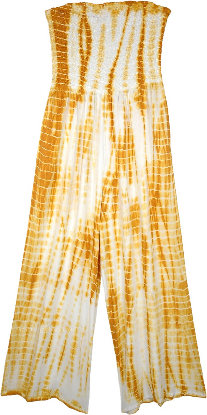 Golden Grass Tie Dye Smocked Off Shoulder Jumpsuit