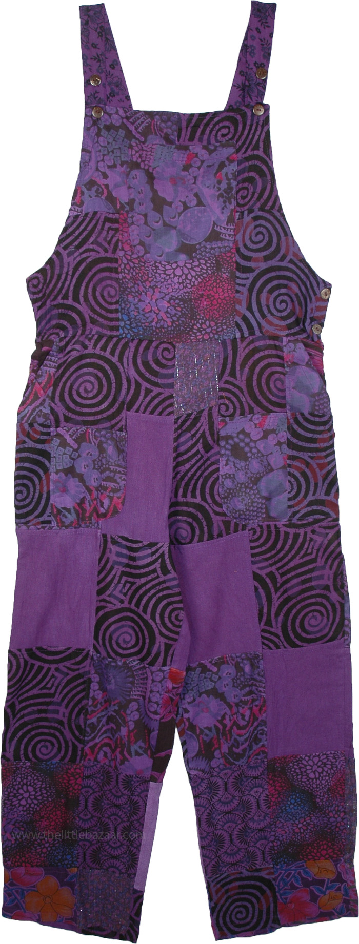 Biloba Purple Cotton Dungarees with Patchwork