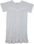 Swiss Dot Button Down Cotton Night Dress in White