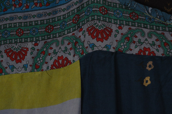 Patchwork Trapeze Midi Rayon Dress in Mixed Print