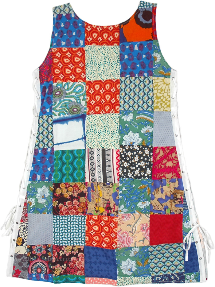 Urban Cotton Patchwork Sleeveless Midi Dress with All Along Side Ties ...