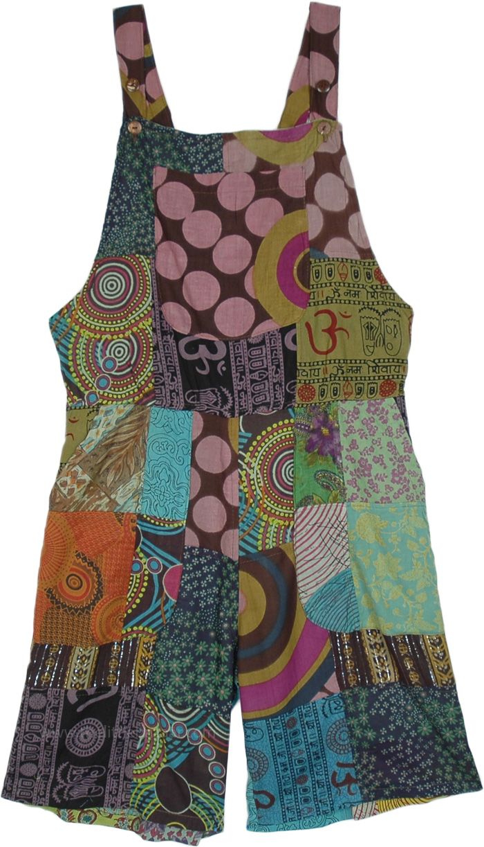 Fun House Vibrant Romper with Artistic Patchwork Details