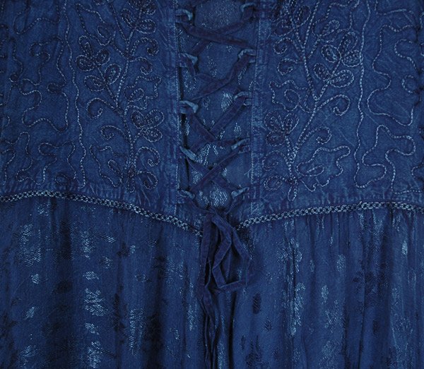 Denim Blue Rayon Long Tank Dress with Heavy Embroidery