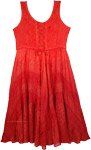 Peppy Red Ombre Rayon Tank Dress with Embroidery