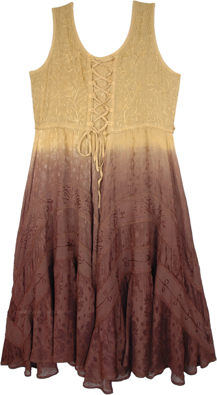 Beige Brown Ombre Rayon Long Tank Dress