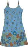 Flower Shower Blue Summer Dress with Embroidery Details