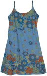 Flower Shower Blue Summer Dress with Embroidery