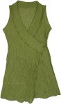 Moss Green Sleeveless Bohemian Crinkled Cotton Cardigan