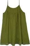 Olive Green Cotton Layered Mini Boho Slip Dress