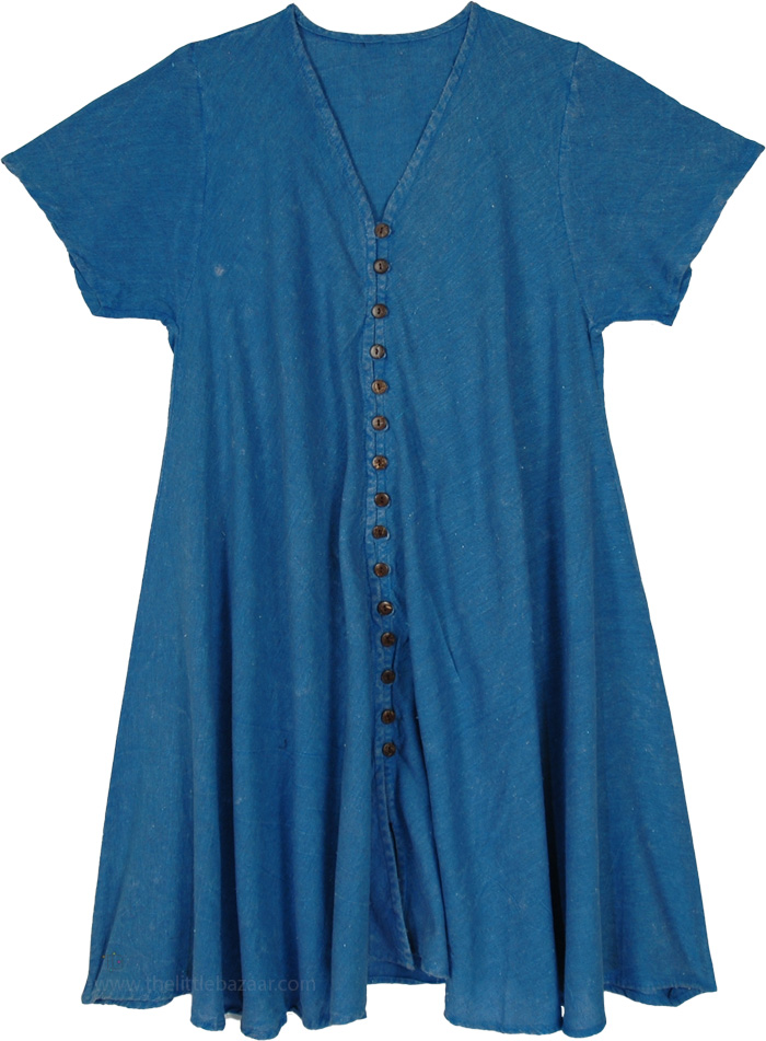 Vintage Blue Cotton Cottagecore Midi Dress