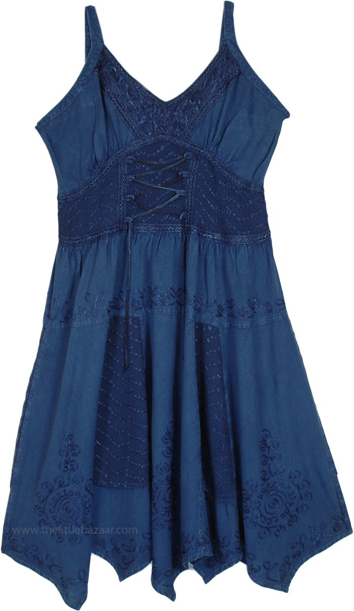 indigo Night Long Denim Dress with Heavy Embroidery