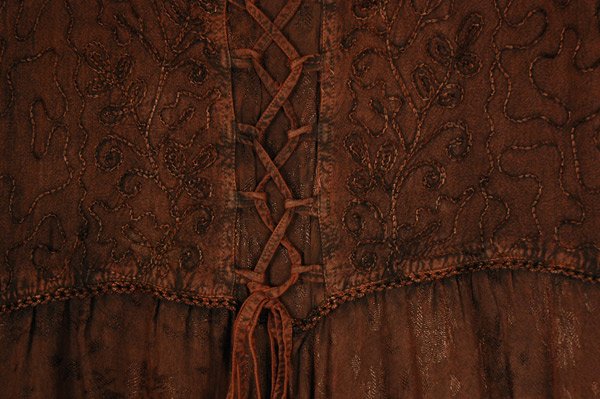 Cinnamon Coffee Boho Tank Dress with Embroidery