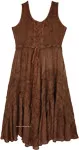 Cinnamon Coffee Boho Tank Dress with Embroidery