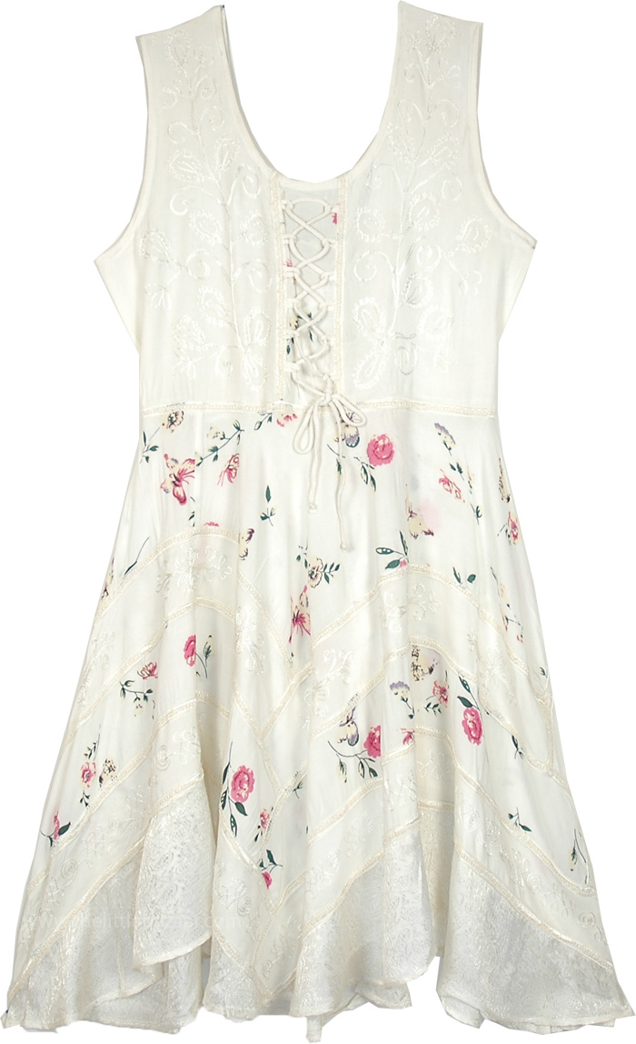 Vanilla Cream Summer Dress with Floral Print