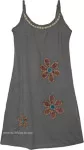 Stormy Skies Summer Dress with Floral Embroidery