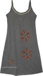 Stormy Skies Summer Dress with Floral Embroidery